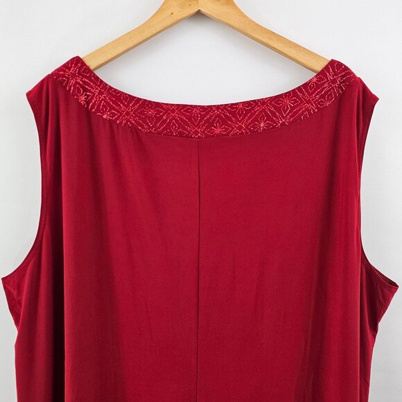R&M Richards Red Sleeveless Sheath Dress 3X Stretch Sparkle Neckline Holiday - Picture 7 of 11